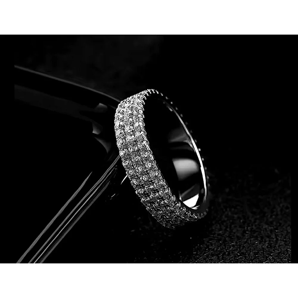 NEW 14k Gold‎ Plated S925 Triple Row Eternity Diamond Wedding Ring, Size 7.5